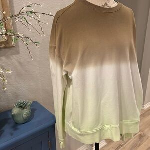 Women's Crew Neck Sweatshirt Thumbholes and Pockets Olive Mint Dip Dye L/XL